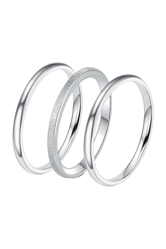 3Pcs 2mm Stainless Steel Women's Stackable Eternity Ring Band Engagement Wedding Ring Set Comfort Fit Size 6-9 - 7