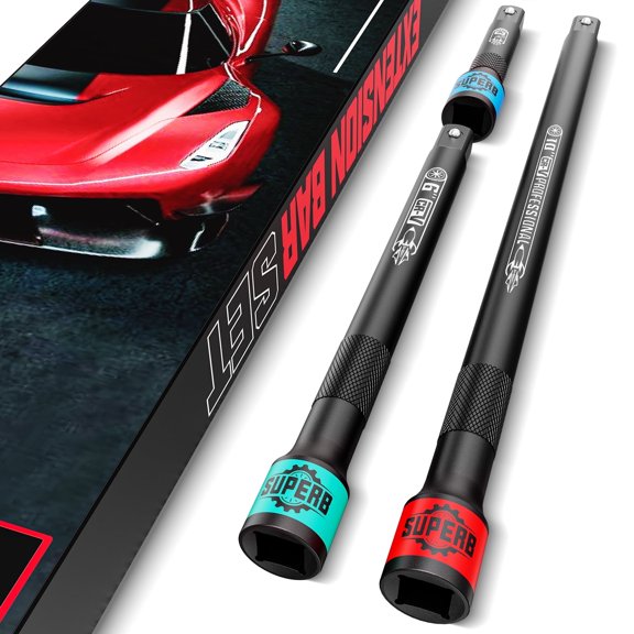 3/8" Drive Impact Extension Bar Set, 3 Piece Socket Extensions, 3”, 5” and 10” Length, Premium Chrome Vanadium Steel with Black Phosphate Finish