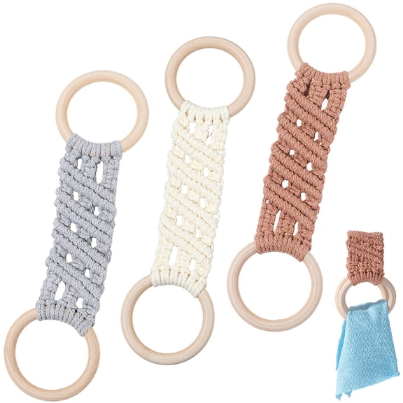 3Pcs 3 Color Crochet Dish Towel Holder Boho Handmade Macrame Hanging Towel Hanger Rack Holder Ring Cotton Hemp Rope with Loop