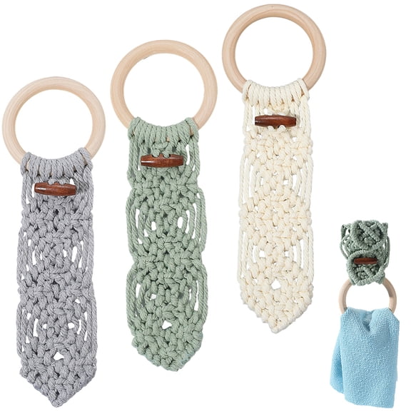 3Pcs 3 Color Crochet Dish Towel Holder Boho Handmade Macrame Towel Hanger Rack Holder Ring Cotton Hemp Rope with Loop for Kitchen Bathroom Birthday Thanksgiving Housewarming Gifts 8.5 Inch DIY