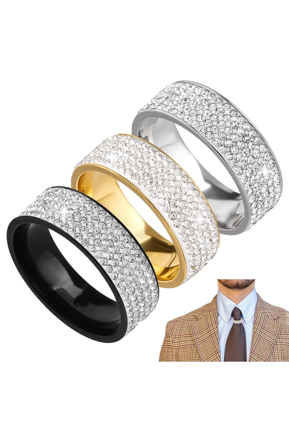 3Pcs 3 Colors 201 Stainless Steel Micro Pave Cubic Zirconia Finger Rings for Women Mixed Color 8mm Inner Diameter: 21mm 1pc/color