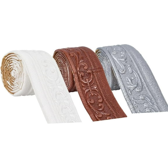 3Pcs 3 Colors 6.9Ft x3.15in Wall Molding Trim White Dark Brown Silver Self Adhesive Peel and Stick Wallpaper Border Flexible XPE Bendable Strips Tile Edge DIY for Mirror Window Ceiling colorful