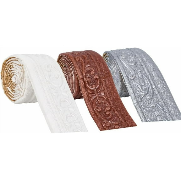 3Pcs 3 Colors 6.9Ft x3.15in Wall Molding Trim White Dark Brown Silver Self Adhesive Peel and Stick Wallpaper Border Flexible XPE Bendable Strips Tile Edge DIY for Mirror Window Ceiling diy