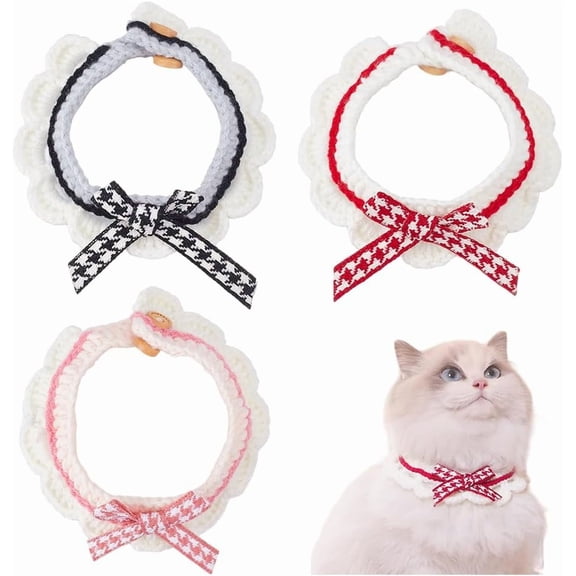 3Pcs 3 Colors Acrylic Fibers Cat Bowknot Collar Pet Collar Mixed Color 240x50x11mm 1pc/color Craft Supplies
