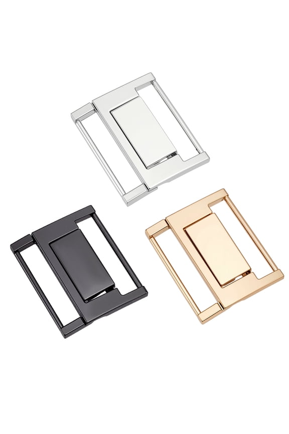 3Pcs 3 Colors Alloy Chain Belt Buckles Rectangle Mixed Color 45x54x8mm Hole: 44x8.5mm 1pc/color