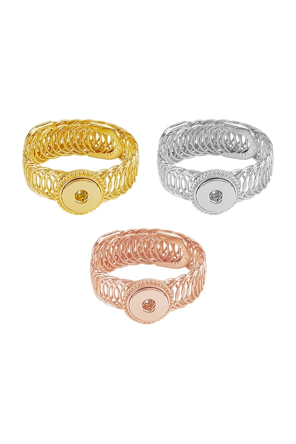 3Pcs 3 Colors Alloy Snap Button Bracelets Adjustable Snap Bracelets Hollow Snaps Jewelry Bangle Simple Bracelet Inner Diameter: 2 inch(5.1cm) DIY
