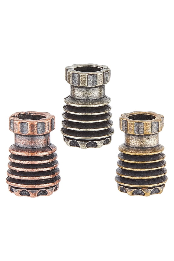 3Pcs 3 Colors Brass EDC European Beads Parachute String Beads Large Hole Beads for Knife Lanyard Keychain Bracelet Mixed Color 15x10mm Hole: 5mm DIY
