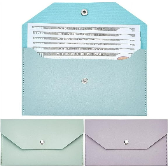 3Pcs 3 Colors Cash Envelope Wallet Leather Money Cash Envelopes Wallets Bag Reusable Budget Envelope Money Pouch Cash Holders Organizer Waterproof for Women Men Gift 6.9x3.8InchMixed Color
