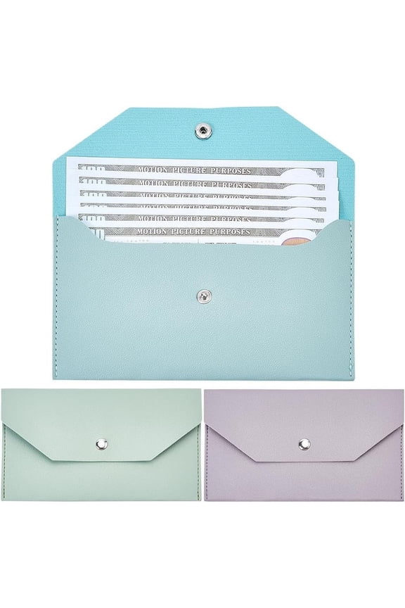 3Pcs 3 Colors Cash Envelope Wallet Leather Money Cash Envelopes Wallets Bag Reusable Budget Envelope Money Pouch Check Bills Cash Holders Organizer Waterproof for Women Men Gift 6.9x3.8Inch