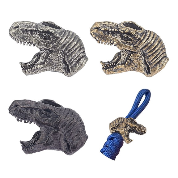 3Pcs 3 Colors Dinosaur Head Shaped Brass Beads for EDC Knife String Pendant Parachute String Tool Mixed Color 25.5x17.5x11mm Hole: 5.7mm