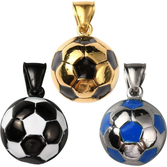 3Pcs 3 Colors Football Charms Titanium Steel Enamel Soccer Pendants 23mm Solid 3D Ball Charms Necklace Jewelry Pendants for DIY Necklace Keychain Gifts for Football Fans for DIY Mixed Color