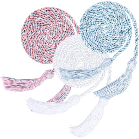 3Pcs 3 Colors Graduation Cords Honor Cords Double-End Tassel Grad Ropes for Graduation Ceremony Students Group Photo Decor Handicraft Gift Bags Packing Curtain Rope 67in