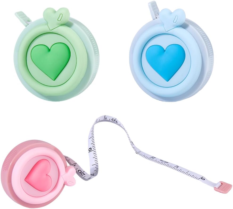 3Pcs 3 Colors Heart Soft Tape Measure 60 Inch 1.5m PVC Retractable Mini ...