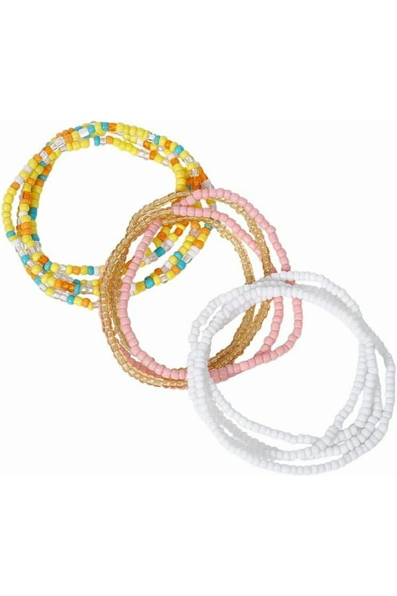 3Pcs 3 Colors Jewelry Waist Beads Glass Seed Beaded Chain Belts Summer Beach Belly Chain Bikini Body Jewelry for Women Fashion Yellow White Pink 26.38 Inch(67cm)
