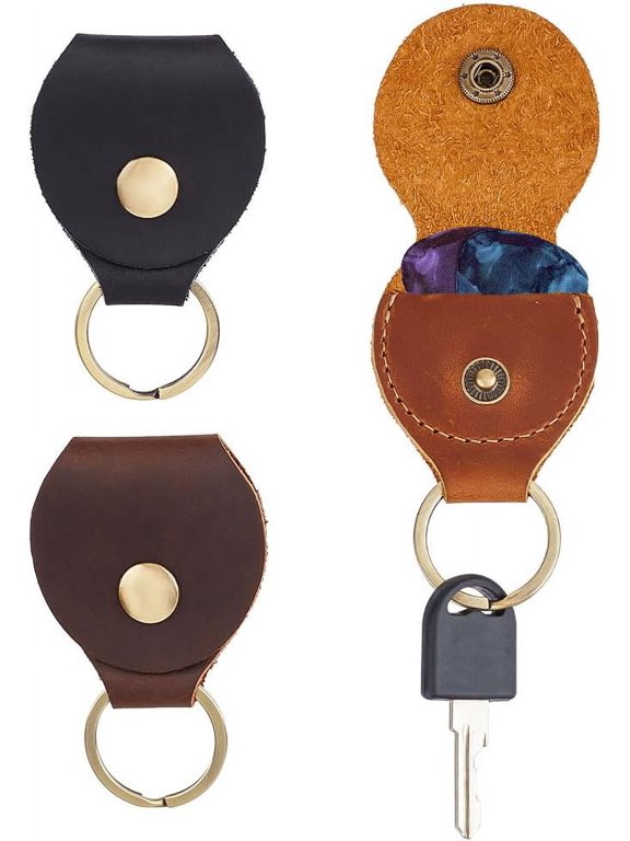 3Pcs 3 Colors Leather Guitar Pick Holder Set Full Grain Leather Guitar Rustic Pick Case Leather Keychain Case Bag Guitar Pick Holder for DIY Guitar Players Key Organizer-Coconut Brown Camel Black