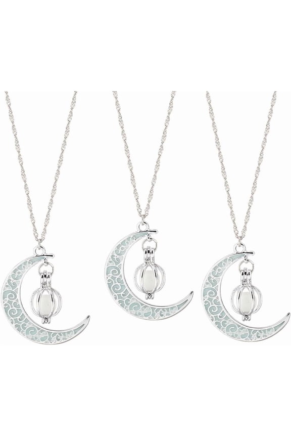 3Pcs 3 Colors Moon Charm Necklaces Glow in The Dark Moon Necklace Half Crescent Pendant Necklace Luminous Series Moon Necklace Alloy Fluorescent Necklace for Women for DIY