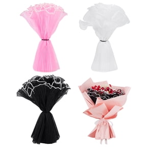 3Pcs 3 Colors Polyester Flower Bouquet Wrapping Mesh Paper with Plastic Imitation Pearl Edge Bouquet Packaging Paper Wrinkled Wavy Net Yarn DIY