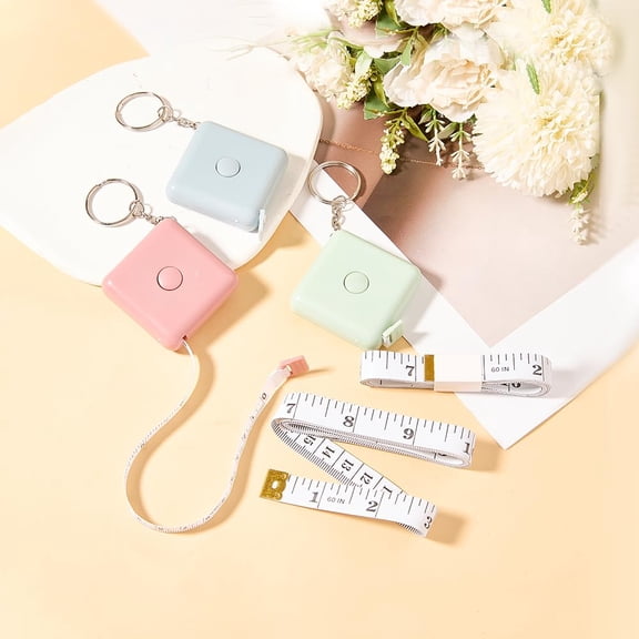 3Pcs 3 Colors Square Tape Measures with 2Pc Tape Measure Mixed Color Plastic Soft Retractable Sewing Tape Measure 48x48mm for Body Sewing Tailor Making DIY
