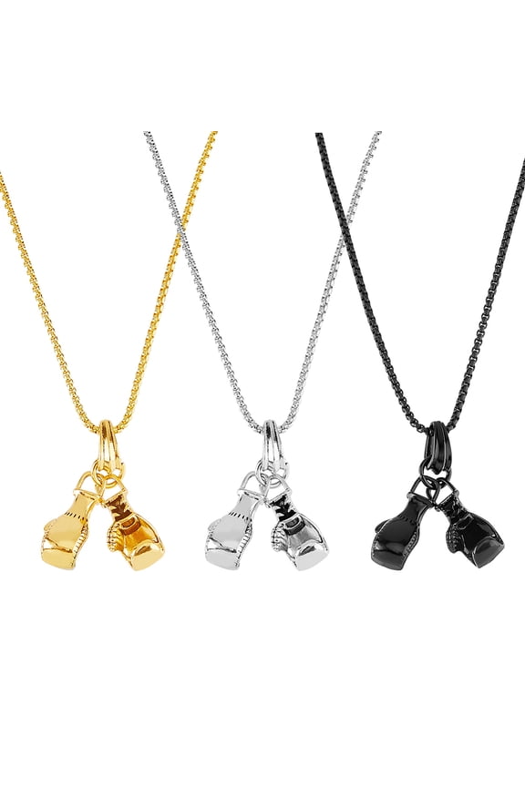 3Pcs 3 Colors Stainless Steel Boxing Glove Pendant Necklaces Set with Box Chains for Men Mixed Color 23.70 inch(60.2cm) 1Pc/color DIY