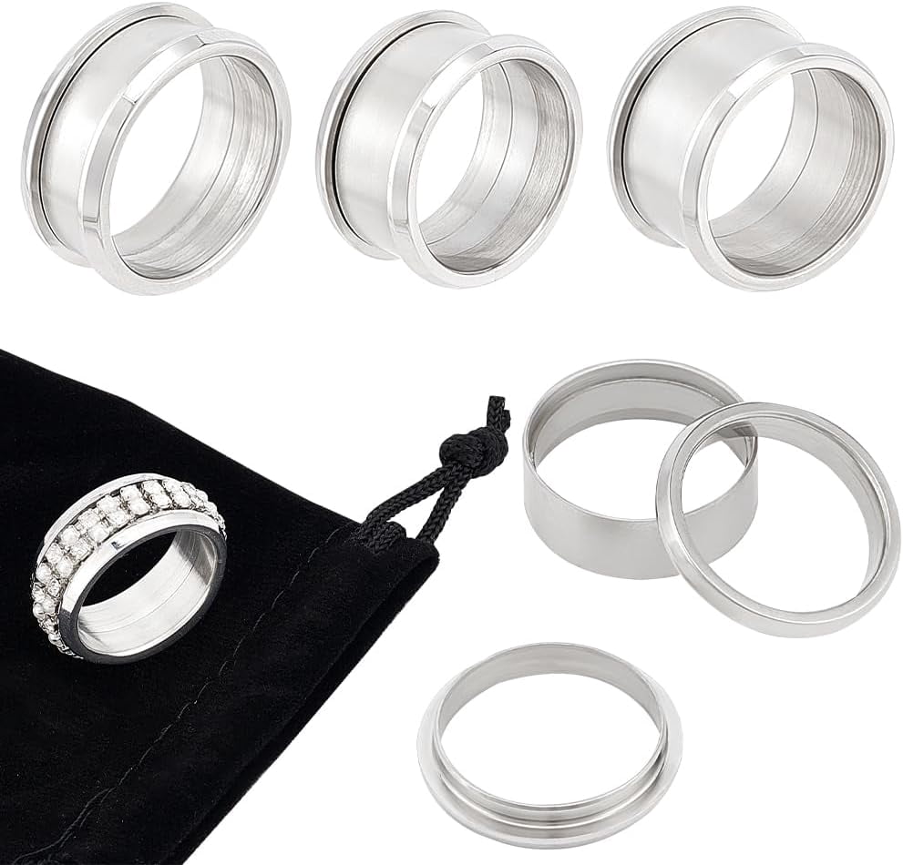 3Pcs 3 Size 304 Stainless Steel Ring Blanks Grooved Finger Ring ...