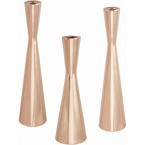 3Pcs 3 Size Gold Taper Candlestick Holder Metal Iron Vintage Candle Stick Stand Pillar Sabbath Candle Holders with Flat Round Centerpiece Table for Anniversary Wedding Party Dinning Gold