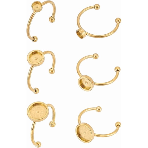 3Pcs 3 Sizes Cuff Pad Ring Settings Golden Blank Dome Adjustable Open Finger Ring 4/6/8mm Tray Round Ring Pad Finger Ring Bezels Ring for Ring Making Gold DIY