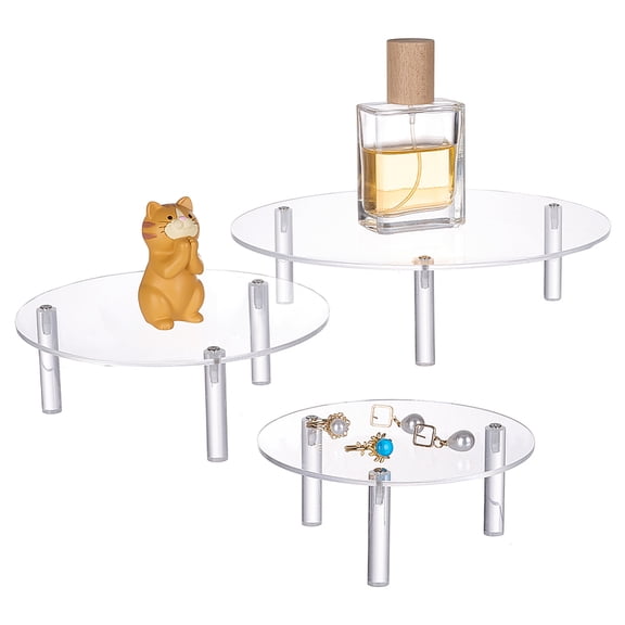 3Pcs 3 Sizes Round Acrylic Display Riser Holder Clear 12.8~20x5.3cm 1pc/size