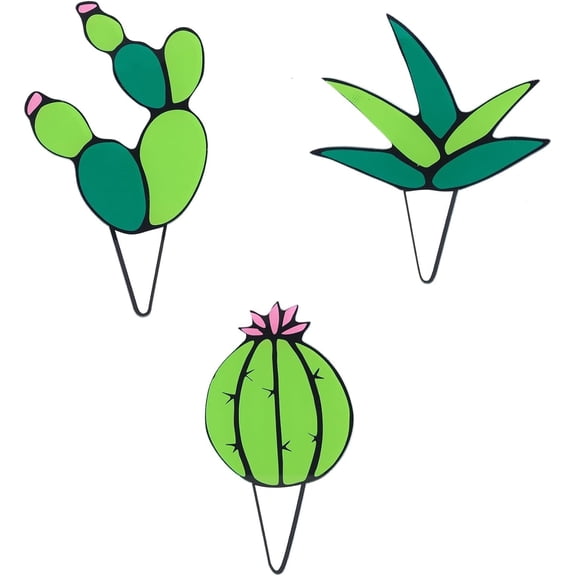 3Pcs 3 Style Glass Plant Decor Cactus Agave Aloe Acrylic Succulent Plant Decor Artificial Cactus for Home Garden Outdoor Indoor Decoration Ornament
