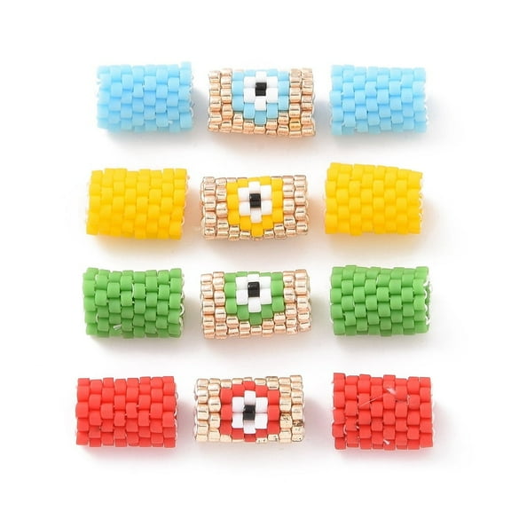 3Pcs 3 Style Japanese Seed Beads Loom Pattern Seed Bead Column with Evil Eye Mixed Color 11x9x1.5mm Hole: 4mm 1Pc/style