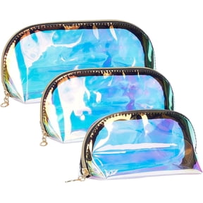 3Pcs 3 Style Laser Portable TPU Transparent Waterpoof Makeup Storage Bag Multi-functional Wash Bag with Pull Chain Clear AB for Handmade