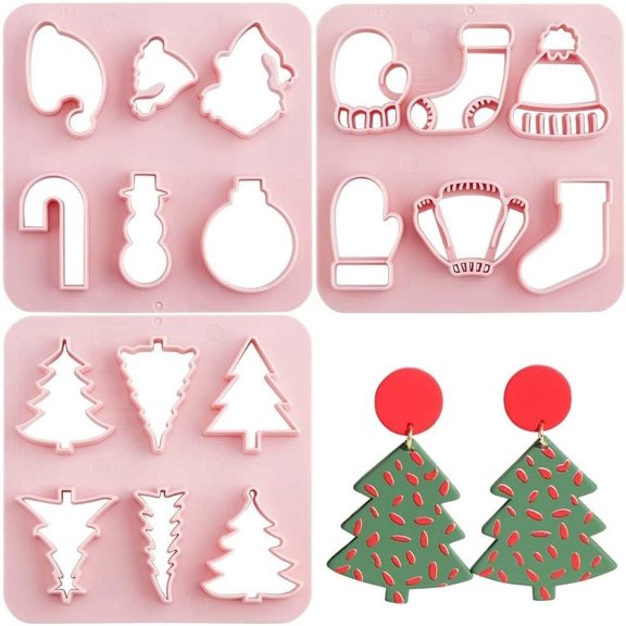 3Pcs 3 Style Plastic Clay Cutters Clay Modeling Tool Christmas Tree Mixed Patterns 10x10x1cm Inner Diameter: 1.5~3.45x2.45~3.5cm 1pc/style