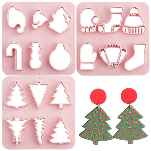 3Pcs 3 Style Plastic Clay Cutters Clay Modeling Tool Christmas Tree/Sock/Hat Mixed Patterns 10x10x1cm Inner Diameter: 1.5~3.45x2.45~3.5cm