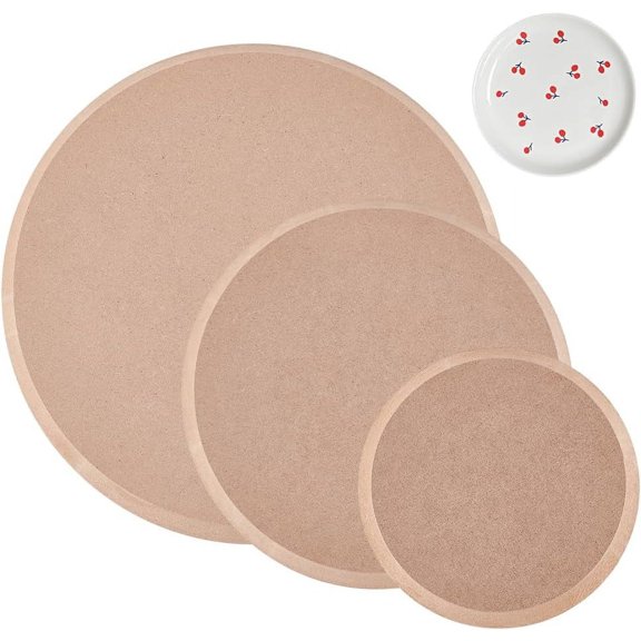 3Pcs 3 Style Round Pottery Tools Ceramic Plate Forming Mold Wooden Density Plate Printing Blank Stripping Mud Plate for Ceramic Project Work Tan
