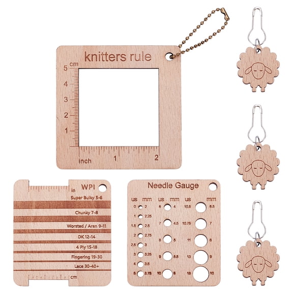 3Pcs 3 Style Wood Knitting Gauge Ruler Wooden Square Knitting Tool Sewing Rulers with 3Pcs Marking Button and Ball Chain for Art Sewing