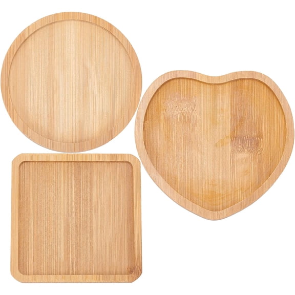 3Pcs 3 Style Wooden Mosaic Coaster Base Bottom Embryo Flat Round Heart Square DIY Mosaic Cup Mat Material Accessories Sandy Brown diy