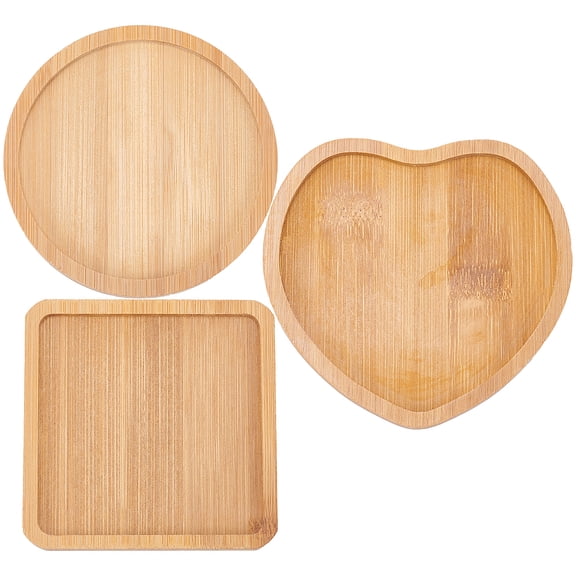 3Pcs 3 Style Wooden Mosaic Coaster Base Bottom Embryo Flat Round & Heart & Square DIY Mosaic Cup Mat Material Accessories Sandy Brown