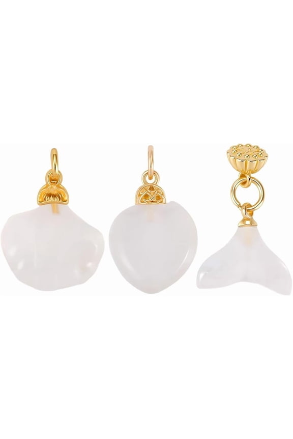 3Pcs 3 Styles Agate Stone Charms Nature White Stone Shell Fishtail Heart Shaped Agate Charm for Jewelry Making Crafts Necklace Bracelet White DIY