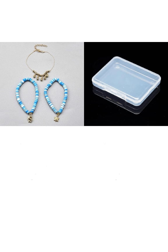 3Pcs 3 Styles Alloy Iron Teardrop Dolphin Turtle Charm Ankles Beach Polymer Clay Heishi Anklets Golden Deep Sky Blue