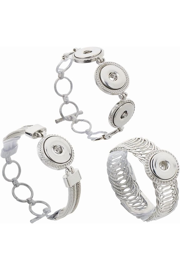 3Pcs 3 Styles Alloy Snap Button Bracelets Adjustable Snap Bracelets Alloy Bracelet with OT Toggle Clasp Hollow Snaps Jewelry Bangle Charms for DIY