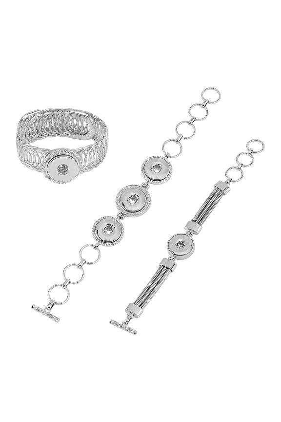 3Pcs 3 Styles Alloy Snap Button Bracelets Adjustable Snap Bracelets Alloy Bracelet with OT Toggle Clasp Hollow Snaps Jewelry