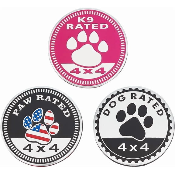 3Pcs 3 Styles Aluminum Adhesive Car Stickers Flat Round with Paw Print Mixed Color 60~60.5x2.5~3mm 1pc/style DIY
