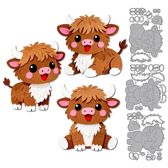 3Pcs 3 Styles Animals Carbon Steel Cutting Dies Stencils for DIY Scrapbooking Photo Album Decorative Embossing Paper Card Cattle 91~110x130~152x0.8mm