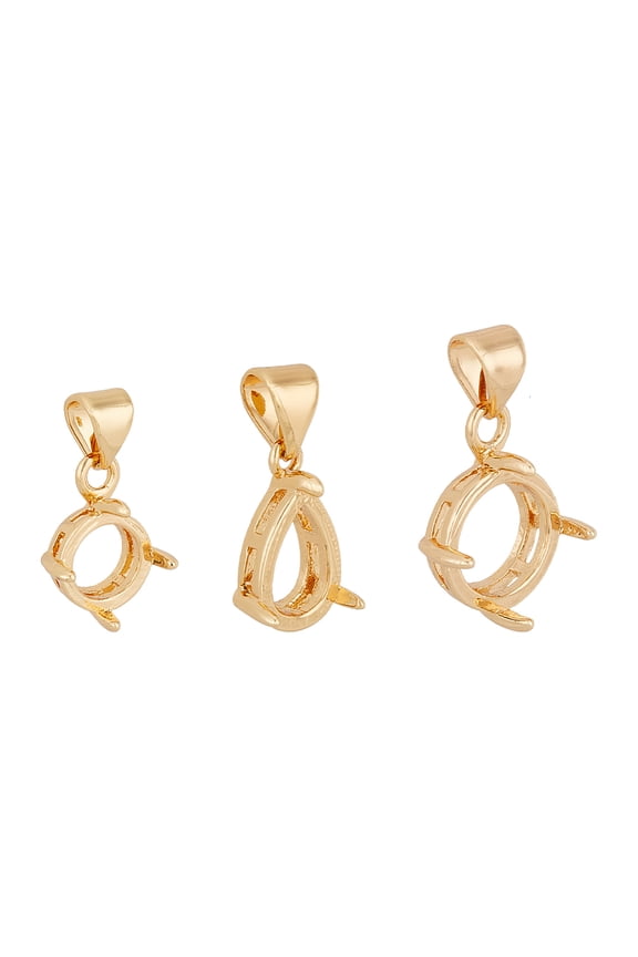 3Pcs 3 Styles Brass Pendant Cabochon Settings Basket Pendant Setting with Prongs Mounting Open Back Bezel Pendant Settings Flat Round & Teardrop