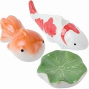 3Pcs 3 Styles Ceramic Floating Fish Aquarium Realistic Artificial Koi Fish Green Leaf Floatable Figurines Decorations