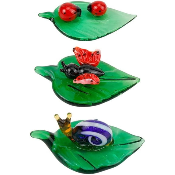 3Pcs 3 Styles Glass Green Leaf Display Decorations Home Office Tabletop Ornaments Mixed Color 45.5~52x24.5~25.5x14~20.5mm 1pc/styles