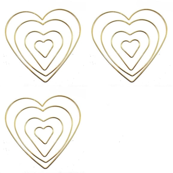 3Pcs 3 Styles Golden Tone Iron Hoops Macrame Ring for Crafts Heart 50~150mm 1pc/style