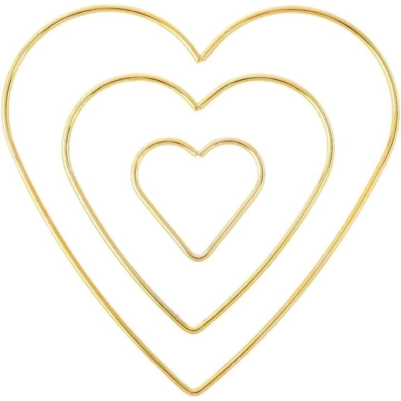 3Pcs 3 Styles Golden Tone Iron Hoops Macrame Ring for Dream Catcher Crafts Heart 150mm 1pc/Style