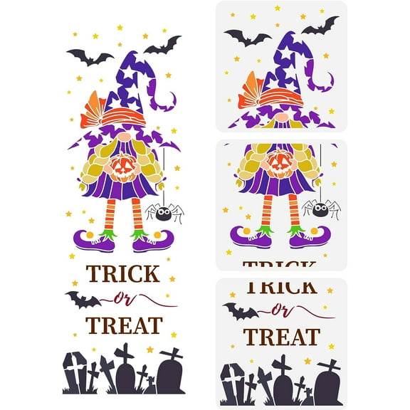 3Pcs 3 Styles Halloween Gnomes Elf Stencil 11.8x11.8inch Reusable Grave Stencil Halloween Themed Pattern Stencil for Painting on Wall Wood Furniture DIY Holiday Party Home Decor