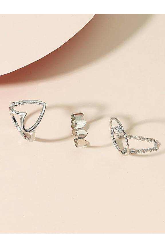 3Pcs 3 Styles Iron Adjustable Cuff Finger Rings Sets for Women with Alloy Finding and Rhinestone Platinum Inner Diameter: 17.4~17.5mm DIY