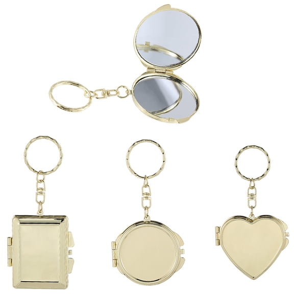 3Pcs 3 Styles Iron Keychains with Glass Mirror Mixed Shapes 74~99mm 1pc/style DIY